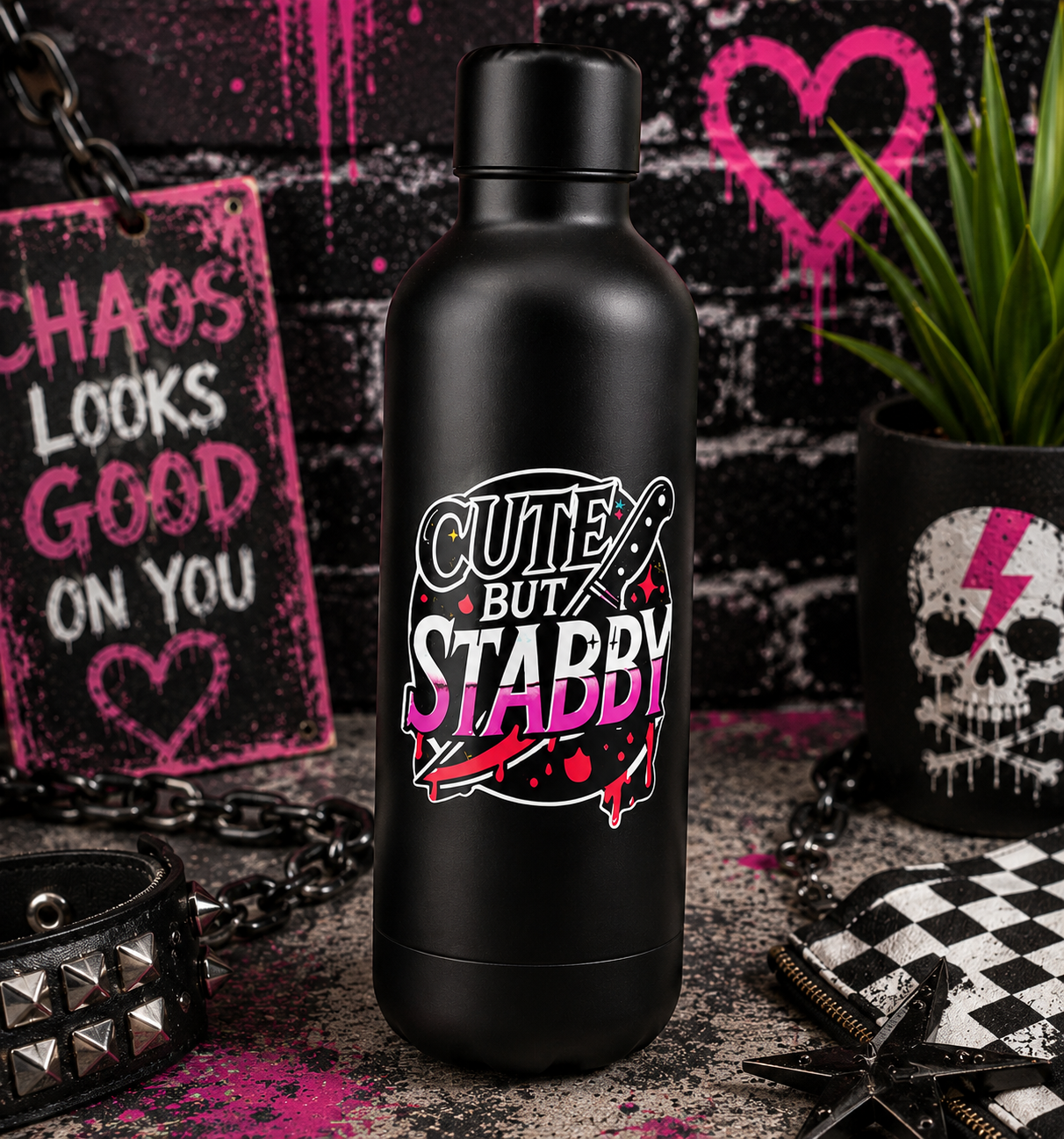Cute but Stabby Vinyl Sticker | Funny Pink Goth Sticker | Waterproof Laptop, Water Bottle & Tumbler Decal