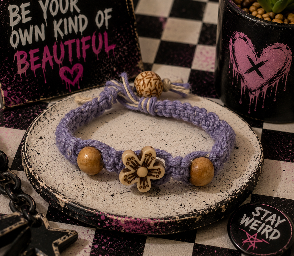 Lavender Hemp Flower Bracelet | Handmade Macrame Bracelet | Adjustable Boho Bracelet | Cotton Cord Jewelry | Hippie Gift | Everyday Bracelet