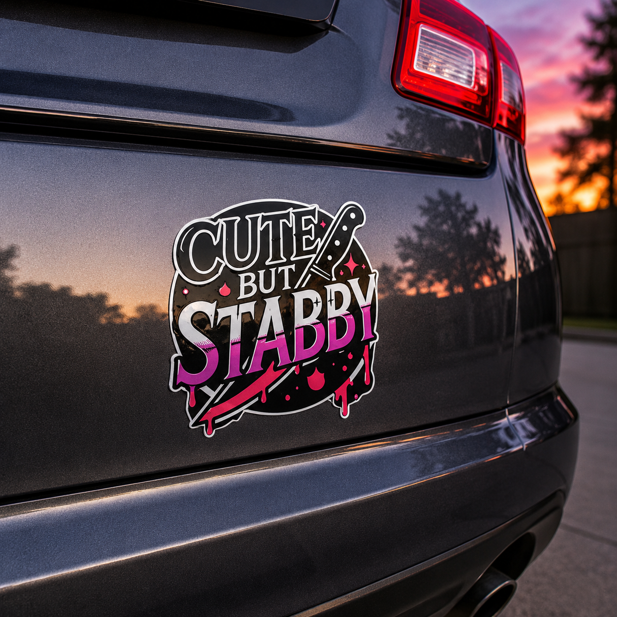 Cute but Stabby Vinyl Sticker | Funny Pink Goth Sticker | Waterproof Laptop, Water Bottle & Tumbler Decal