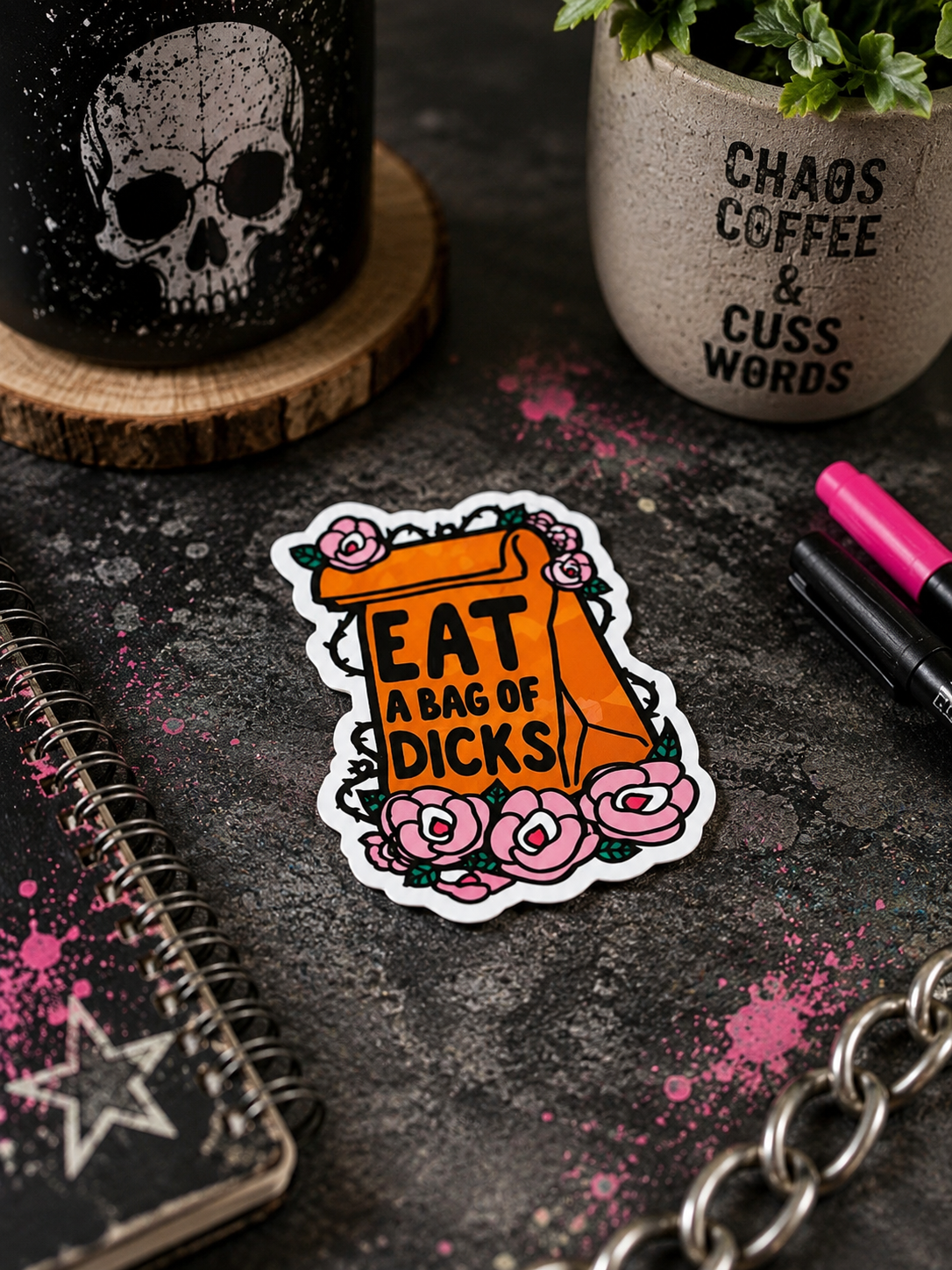 Eat a Bag of Dicks Floral Vinyl Sticker | Funny Sarcastic Sticker | Waterproof Adult Humor Decal | Cute Petty Laptop, Water Bottle & Car Sticker