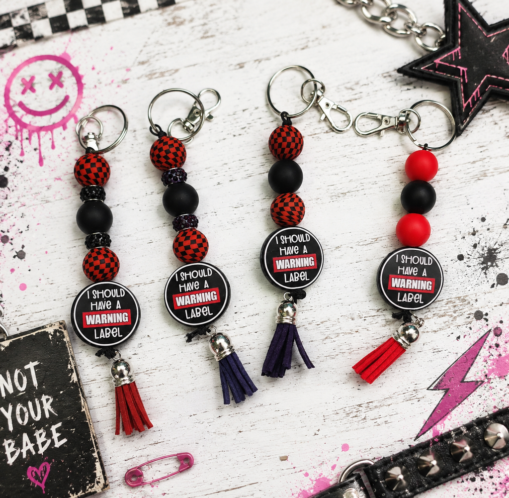 Should Have a Warning Label Beaded Keychain | Funny Keychain | Snarky Gift | Handmade Tassel Keychain | Bag Charm | Purse Accessory