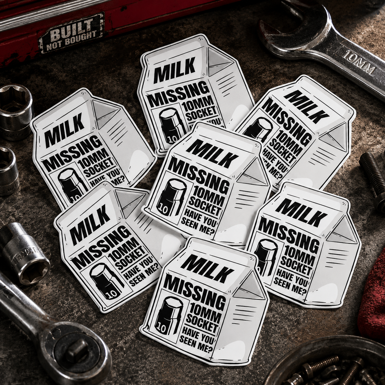 Missing 10mm Socket Sticker Pack (2-Pack) | Funny Mechanic Vinyl Decals | Toolbox & Garage Stickers