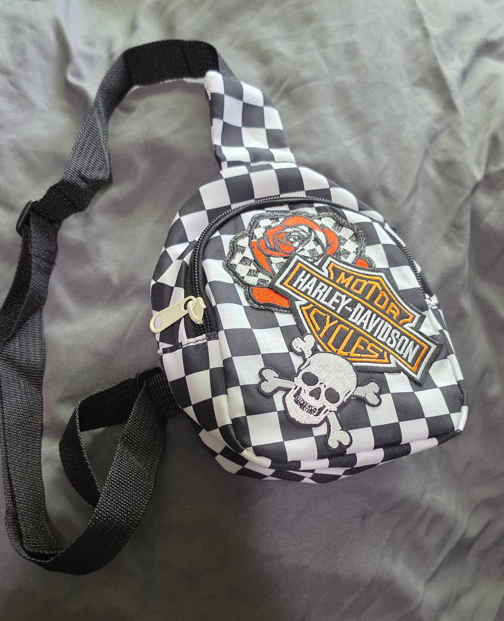 Black & White Checkered Mini Backpack with Orange HD Patch