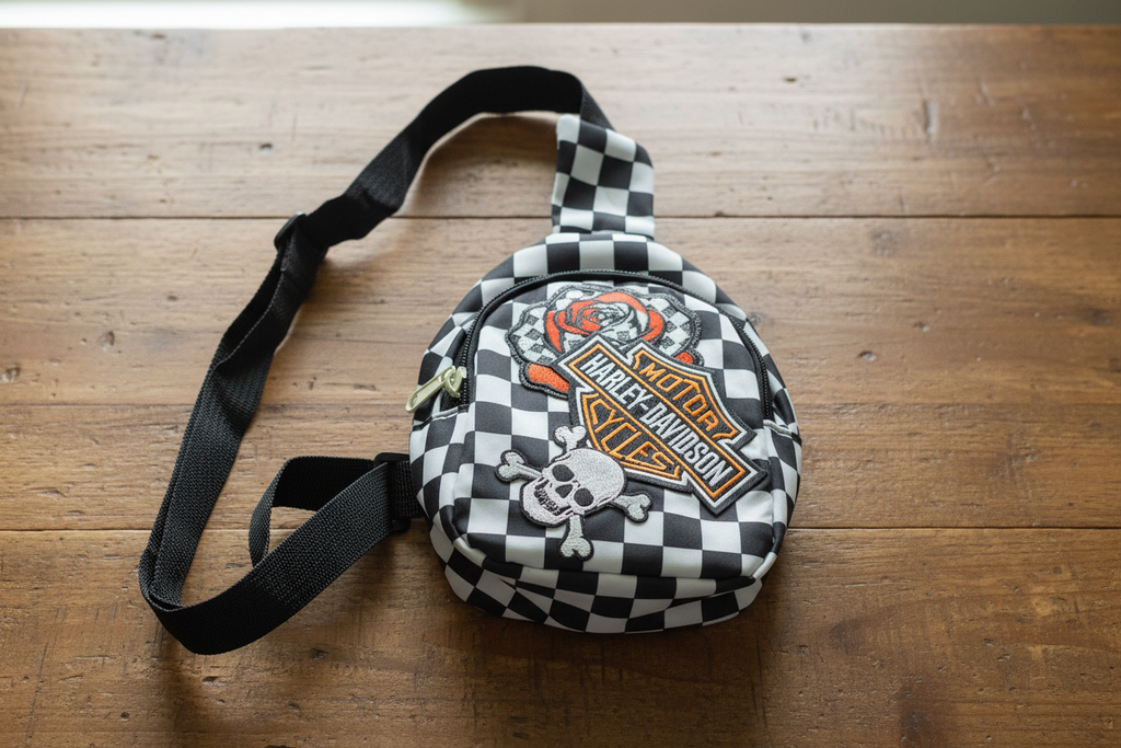 Black & White Checkered Mini Backpack with Orange HD Patch