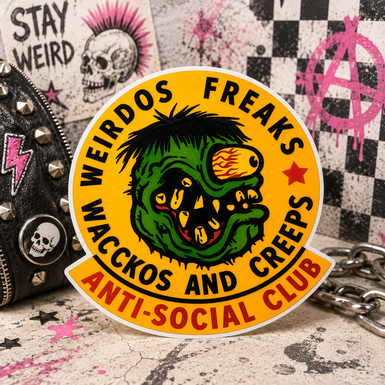 Weirdos Freaks Wackos & Creeps Vinyl Sticker | Funny Anti Social Sticker | Punk Goth Decal | Weatherproof Laptop Water Bottle Sticker | Rebel Gift