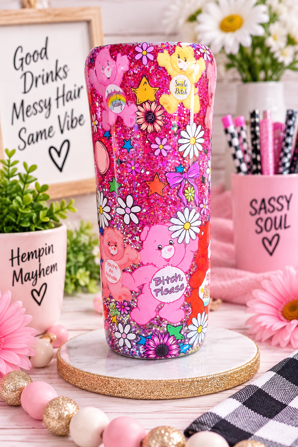 Swear Bear Tumbler – Purple Pink Cuss Word Stainless Steel Cup