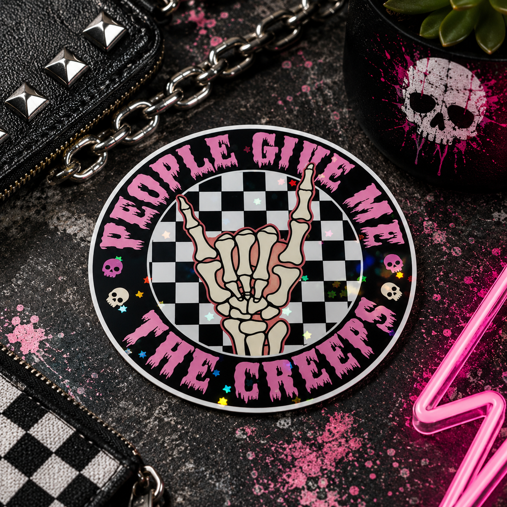 People Give Me the Creeps Vinyl Sticker | Funny Goth Waterproof Skeleton Hand Decal