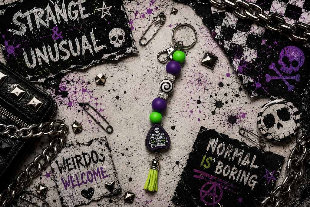 Strange & Unusual Gothic Beaded Keychain | Ouija Planchette Charm | Spooky Keychain | Goth Gift | Creepy Cute Accessory