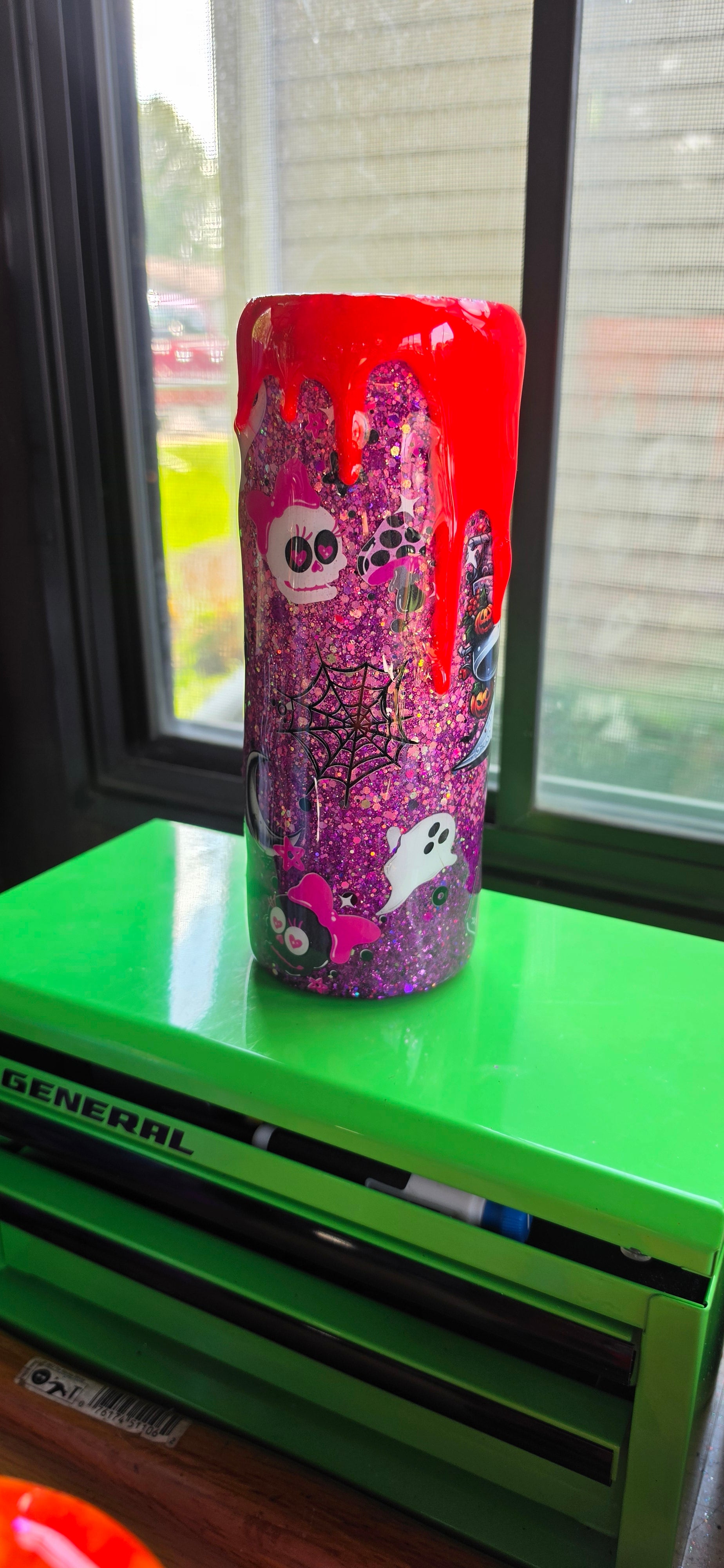 Pink Bow Spooky Tumbler 20oz – Cute Ghost Epoxy Cup, Kawaii Halloween Drinkware, Glitter Stainless Steel Coffee Cup