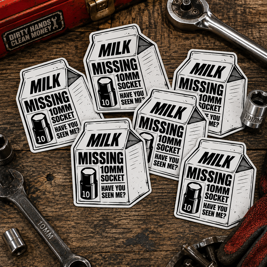 Missing 10mm Socket Sticker Pack (2-Pack) | Funny Mechanic Vinyl Decals | Toolbox & Garage Stickers