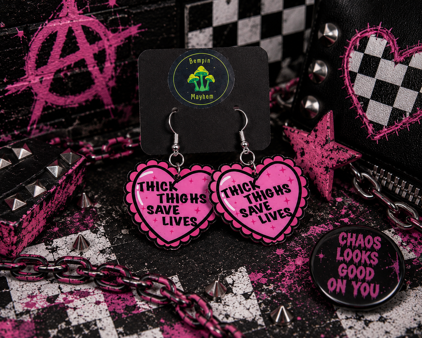 Thick Thighs Save Lives Heart Dangle Earrings | Funny Body Positive Handmade Statement Jewelry