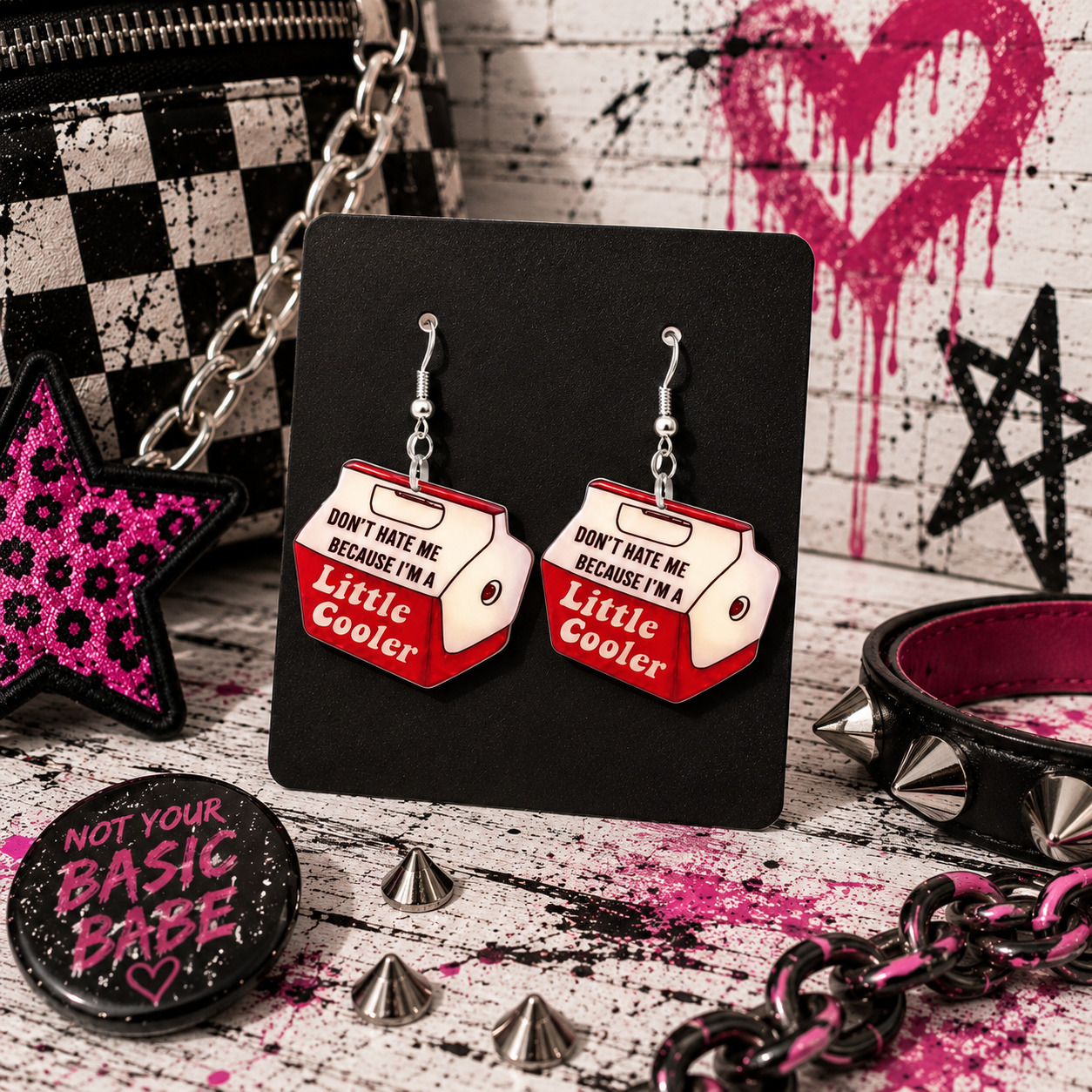 Red & White Acrylic Dangle Earrings: Baddie Sass Charms