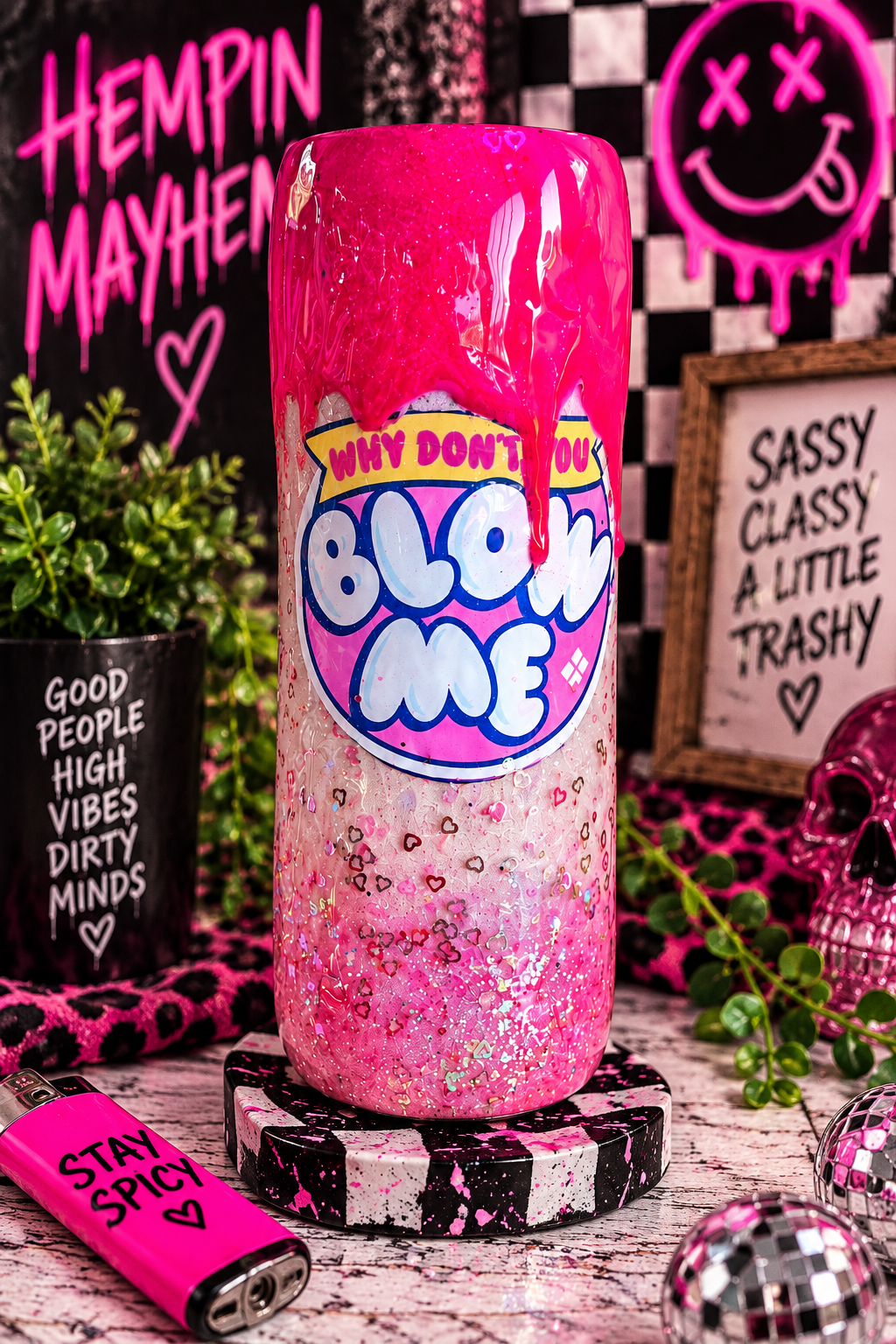 Funny Bubble Gum Wrapper Tumbler: Hot Pink Glitter Drip Epoxy Cup